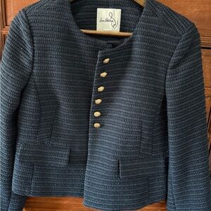 Sam Edelman Navy Textured Cropped Blazer with Gold Buttons